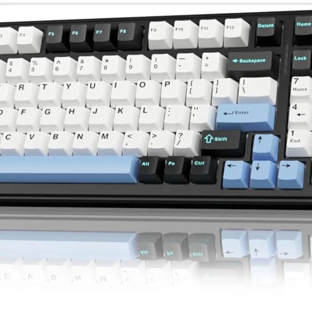 Sleek Black and White Mechanical Keyboard with Blue Accents